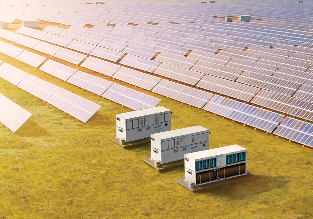 Ess ecs next to a field of solar panels